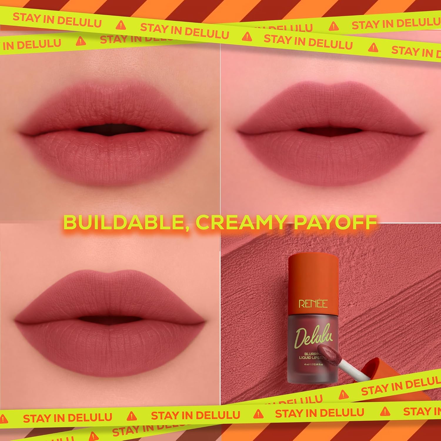RENEE Delulu Blurring Matte Liquid Lipstick - Mauve Main Ex | Buildable Formula with Rich PayOff | Blurs Lip Lines, Glides Smoothly, Long-Lasting Up To 10 Hours | With Jojoba Oil | 4ml