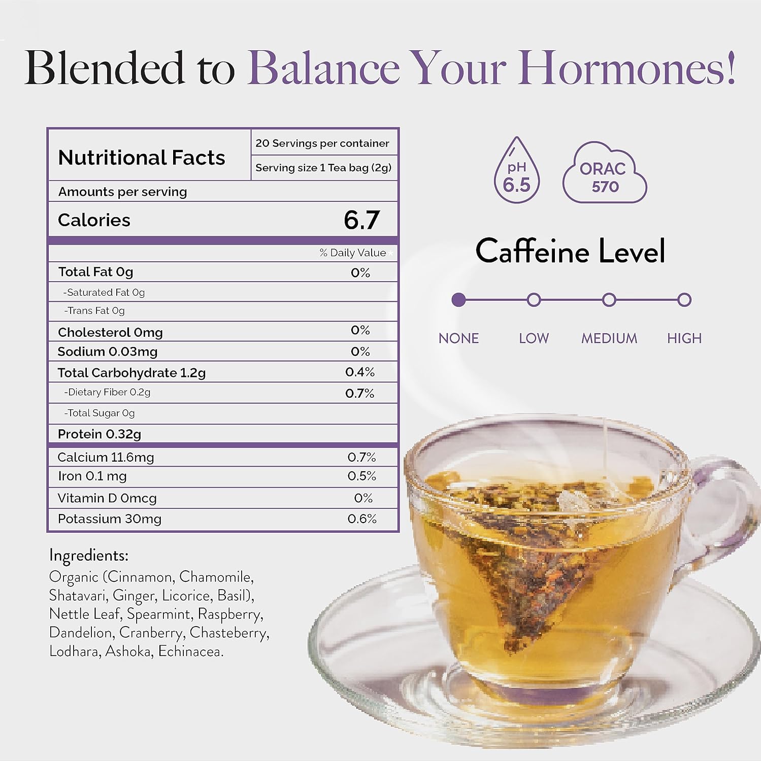 Wellbeing Nutrition Her Care Tea for PCOS PCOD | Herbal Tea for Women with Shatavari & Chasteberry for PMS Relief, Hormonal Imbalance & Regularize Menstrual Cycle (20 Pyramid Tea Bags)
