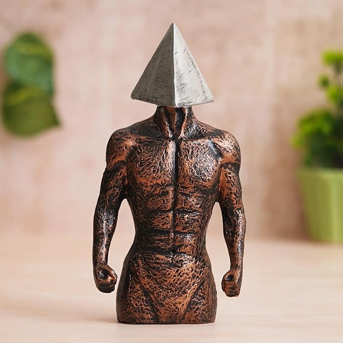 Ecraftindia Copper, Silver Polyresin Men Statue Triangle Sign on Face Human Figurine Decorative Showpiece