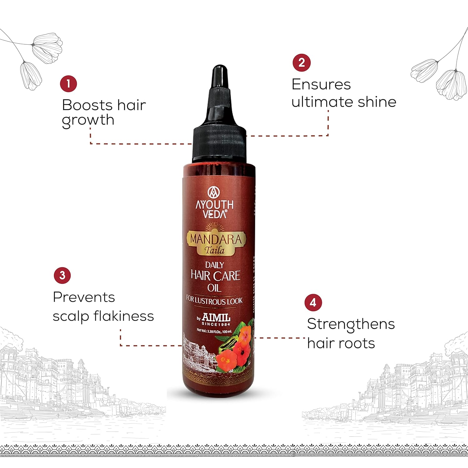 Ayouthveda Mandara Taila Daily Hair Care Oil for Lustrous Look | With the Benefits of Fenugreek Seeds and Sesame Oil | For Shinky & Healthy Hair |Daily Nourisher of Hair (Pack Of 1-100ml)