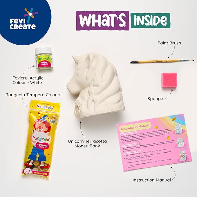 Fevicreate Unicorn Money Box Art and Craft Kit Learn Saving Skills & Gain Financial Knowledge Creative Toys for Kids 5+ Years