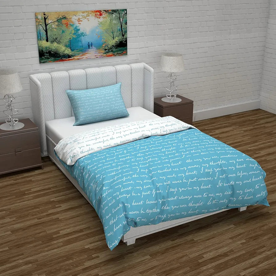 Divine Casa Microfiber Reversible Single Bed AC Duvet Cover with 1 Pillow Cover Colour Blue & White Ideal for Quilt/Comforter/Blanket