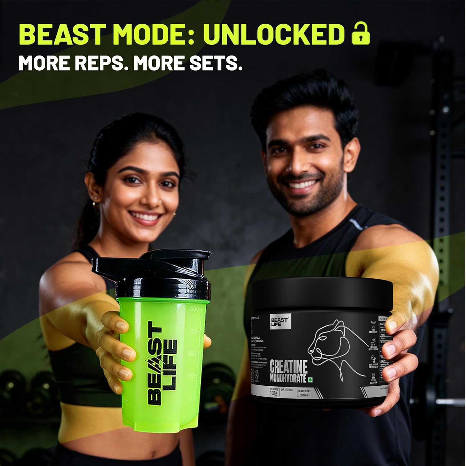 BeastLife Micronised Creatine Monohydrate with Free Shaker | 100g | 33 Servings | Unflavoured | NABL Lab Tested | Rapid Absorption for Muscle Strength & Athletic Performance | Super Micronised Creatine Powder