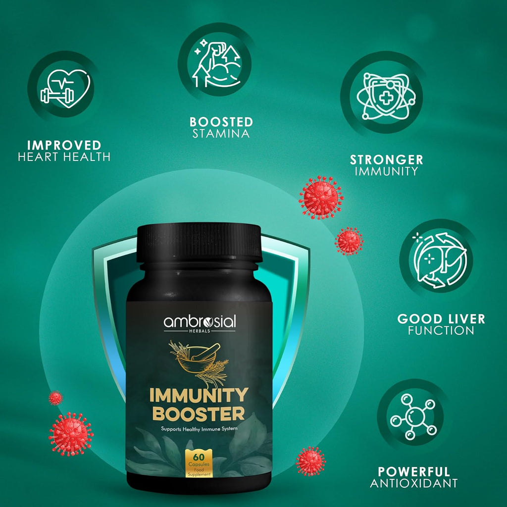Ambrosial Herbal Immunity Booster Immunity Supplements with Blend of 6 Natural Herbs: Amla, Ashwagandha, Giloy, Turmeric, Black Pepper & Licorice | Immune Booster for Adults (Pack of 1 60 Capsules)