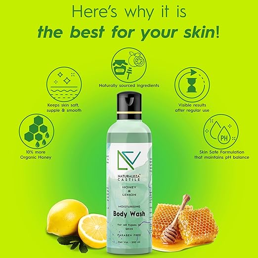 Naturaleza Castile Honey & Lemon Moisturizing Body Wash Shower Gel - 200 ml