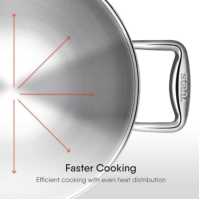 Stahl Artisan Triply Stainless Steel Round Bottom Kadhai With Lid | Extra Deep Kadai | 1.8 L | 20 Cm