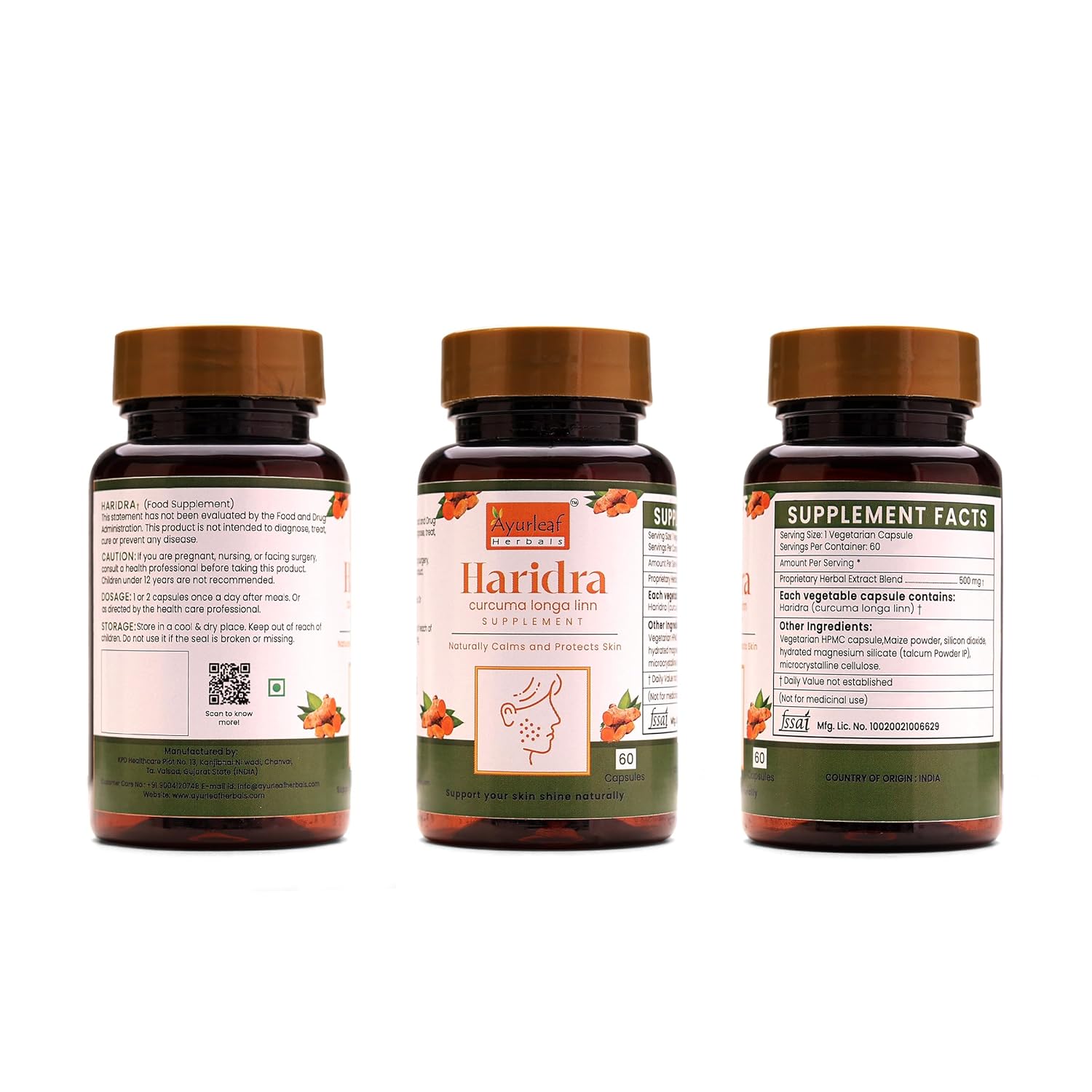 Ayurleaf Herbals Haridra Turmeric Capsules - 60 Caps