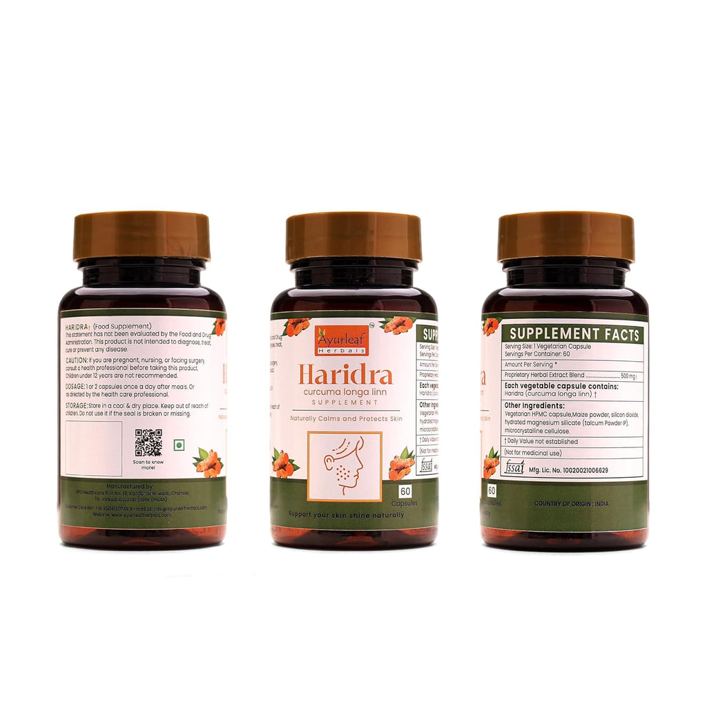 Ayurleaf Herbals Haridra Turmeric Capsules - 60 Caps | Pack of 2