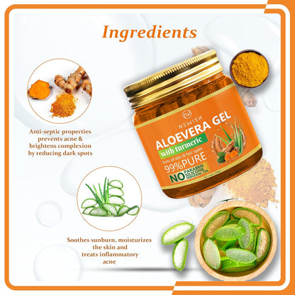 Newish Aloe Vera Gel for Face Skin & Hair with Turmeric Anti Acne Pure Aloe Vera Gel - 200 gms (Pack of 2)