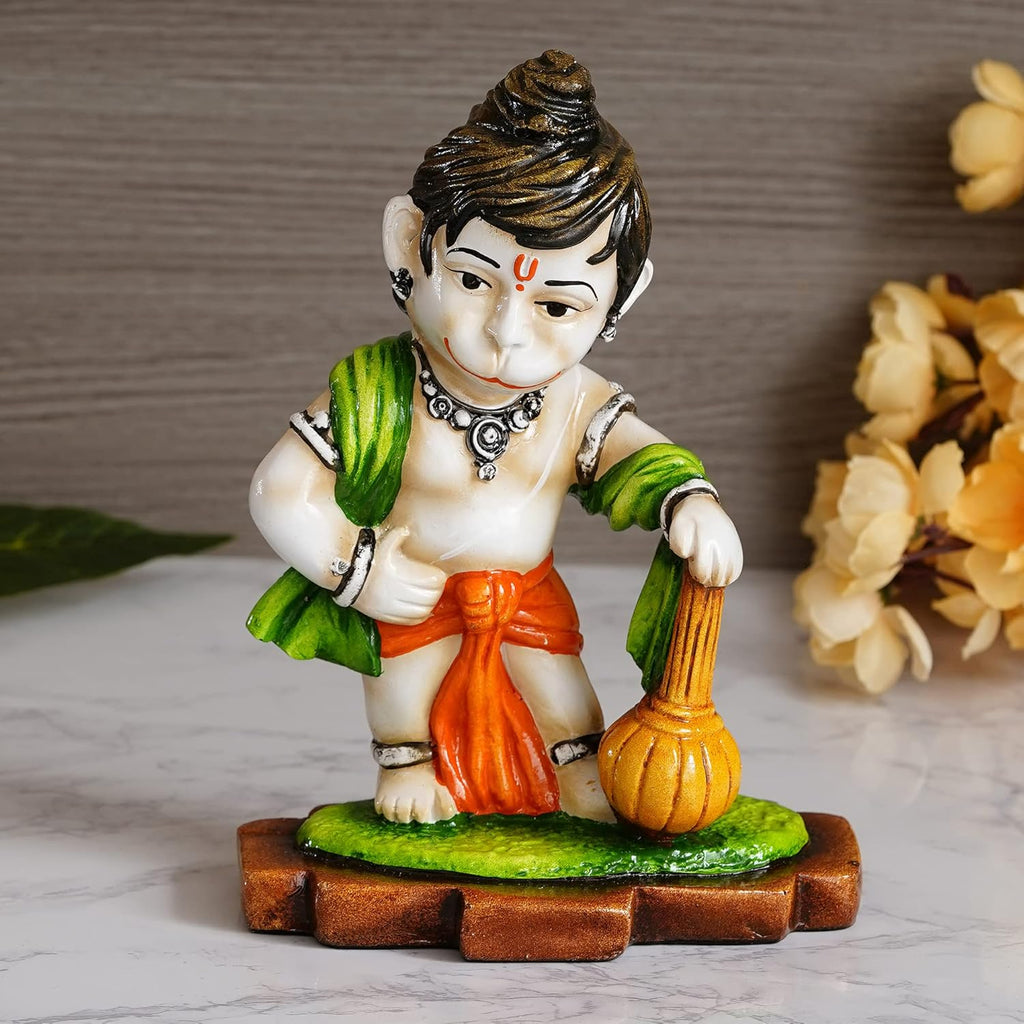 Ecraftindia Colorful Polyresin Standing Lord Hanuman Statue With Mace | Auspicious Religious God Idol