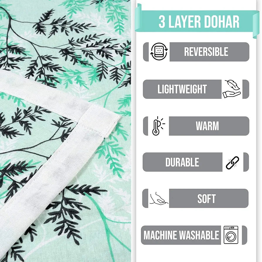 Divine Casa Floret 100% Cotton Double Dohar 120 GSM Soft & Lightweight Throw Blanket Colour Beach Glass