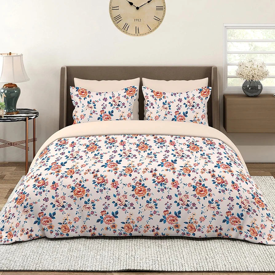 Layers Marigold Cotton Bedsheet Set for All Seasons Lightweight 144 TC King Size Beige Marigold