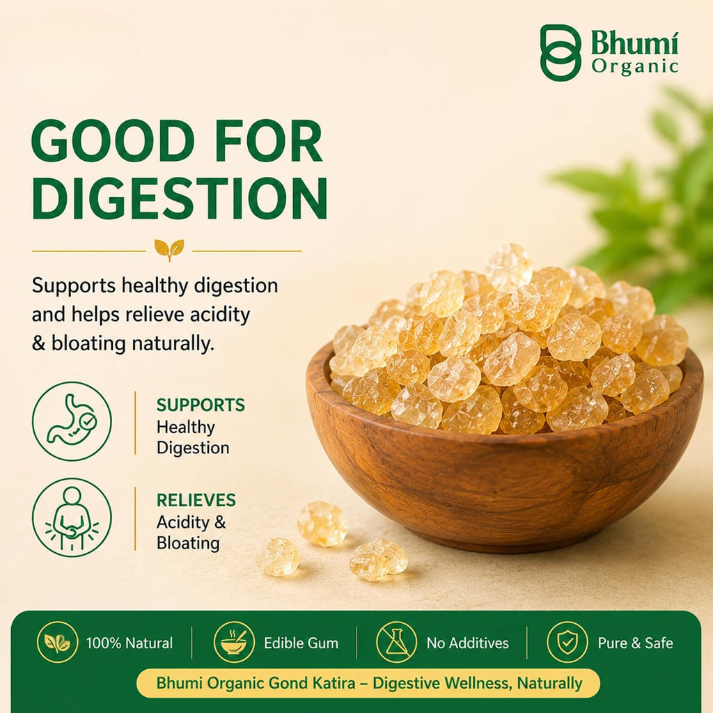 Bhumi Organic Gond Katira (Tragacanth Gum) | Natural Edible Gum for Summer Drinks, Body Cooling Ayurvedic Superfood, Gluten-Free