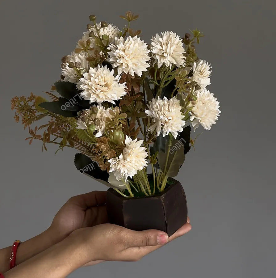 Wooden Pot with Multi-Design Dry Artificial Flowers Elegant Décor Delight