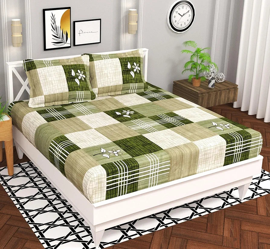 HomeKart Microfiber bedsheet for Double Bed with 2 Pillow Covers Breathable Wrinklefree and Soft Touch 144 TC Pattren Floral Light Green TC - 144 Floral Light Green