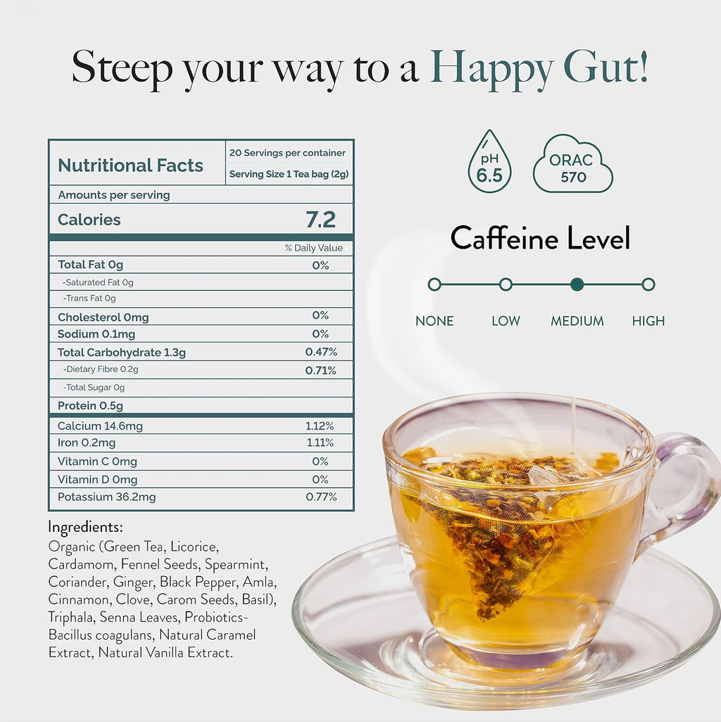 Wellbeing Nutrition Digest Green Tea | Digestive Tea with Probiotics, Digestive Enzymes, 8 Billion CFU & Fennel Seeds for better Digestion, Bloating, Gas and Acidity relief (40 Pyramid Tea Bags)
