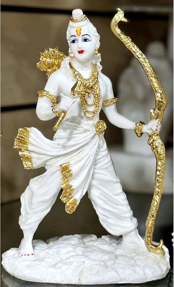 Alila Marble Finish Murti Idol Statue Sculpture Spiritual Hindu God Shri Ram White Idol 13.5 Inch