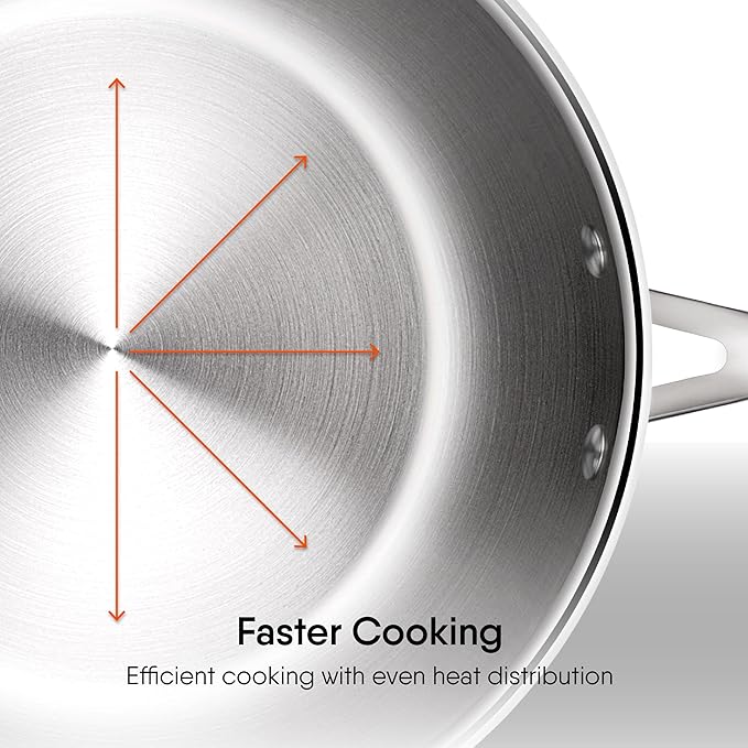 Stahl Artisan Triply Stainless Steel Fry Pan With Lid | Induction & Gas Stove Compatible Frying Pan | 2.1 L | 26 Cm