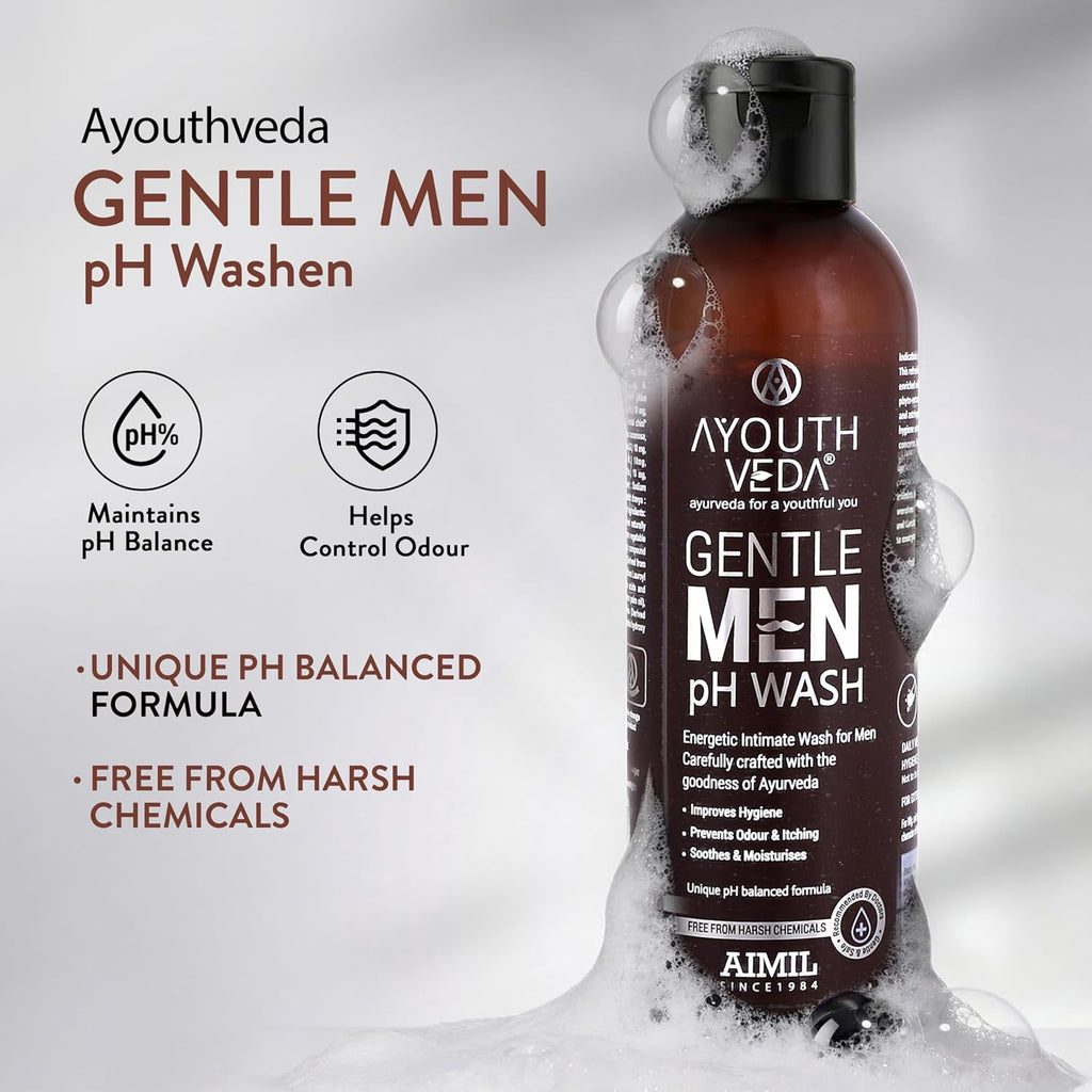 Ayouthveda Gentlemen PH Wash | Intimate Hygiene Wash For Men | PH Balancing Formula, Prevents Dryness, Itchiness & Bad Odor | Enriched With Aloe Vera, Haridra & Ashwagandha (Pack Of 1-180ml)