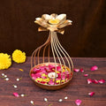 Metal Lotus Tealight Candle Holder with Base of Urli Bowl Gold