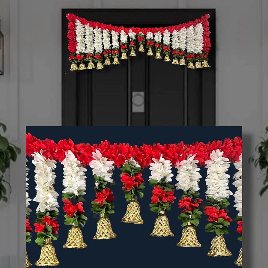 Artificial Red & White Gajra Toran with Bell 40 Inch Red & Green Gajra Toran