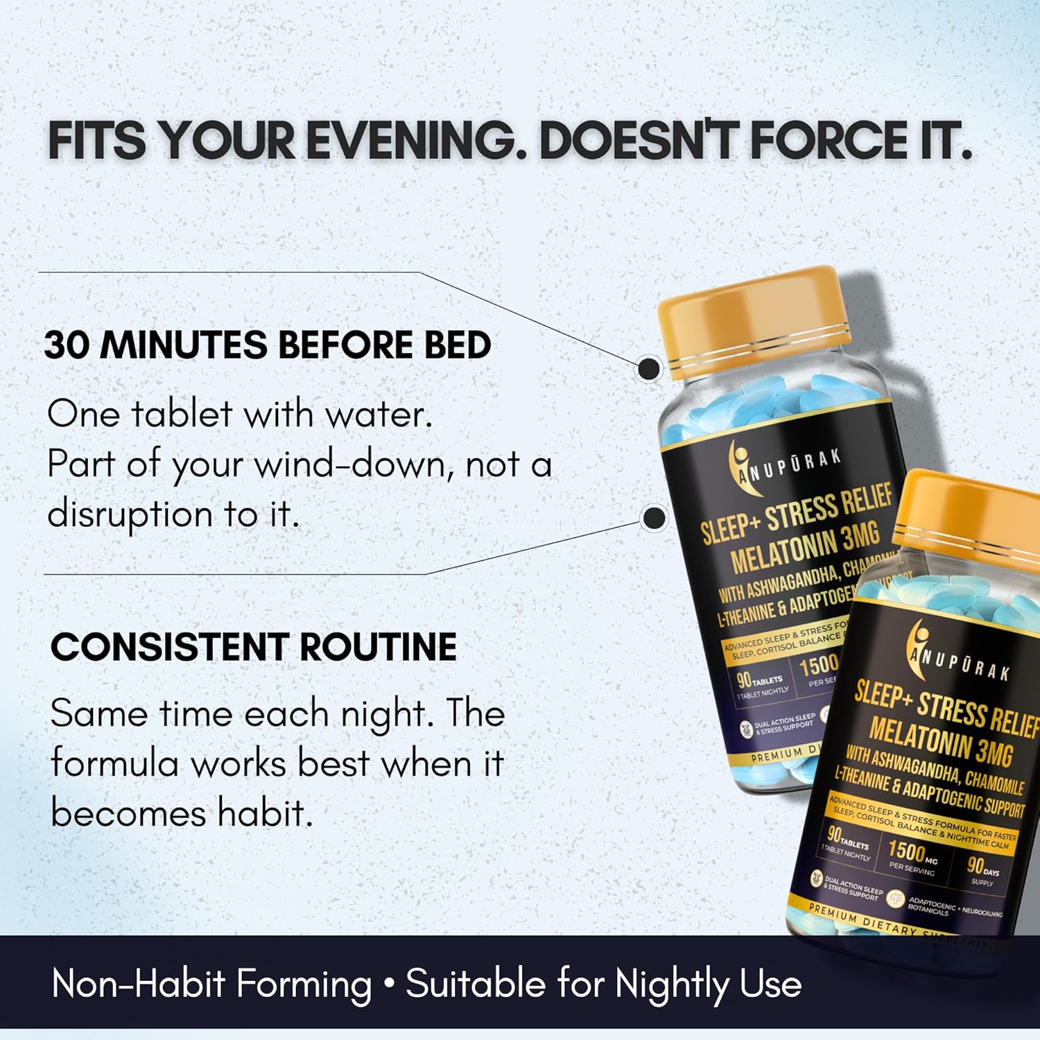ANUPURAK Melatonin 3mg Sleep Tablets | 11 Actives Sleep Supplement with 5-HTP, Ashwagandha, Tagara & L-Theanine | Sleep Cycle & Nighttime Calm Support | Non-Habit Forming | 90 Veg Tablets (90 Days)