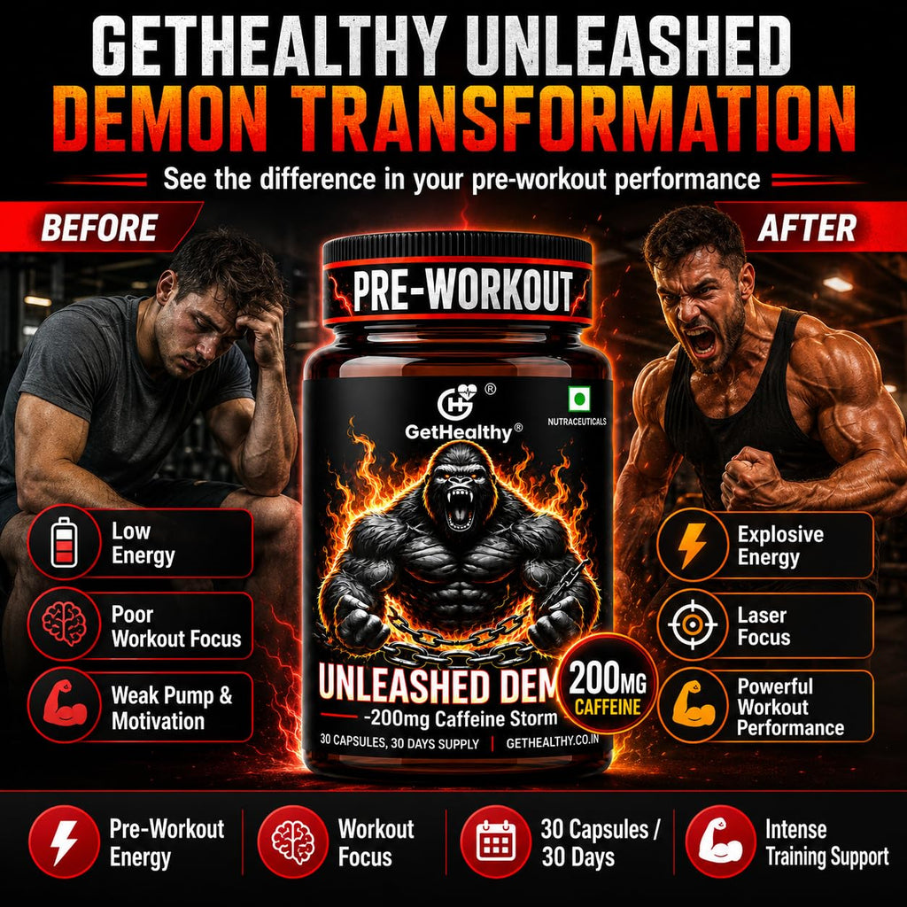 GetHealthyÂ® Unleashed Demonâ„¢ Pre-Workout Capsules | 200mg Caffeine Energy Pills | Pre Workout Supplement for Energy & Focus | Gym Workout Support for Men & Women | 30 Capsules
