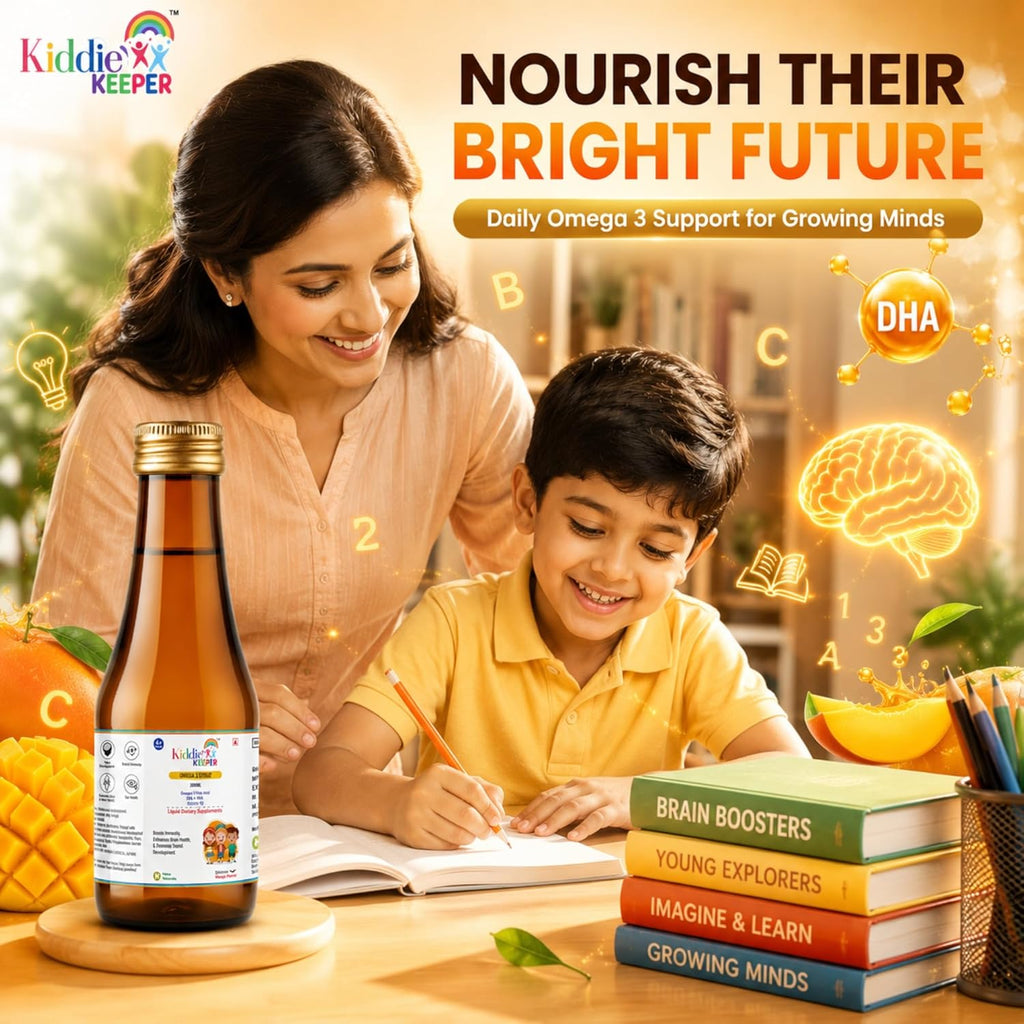 Omega-3 Fish Oil Syrup for Kids 4+ Years | DHA & EPA with Vitamin D3 | Mango Flavoured Liquid Supplement | No Added Sugar, No Preservatives | 200 ml