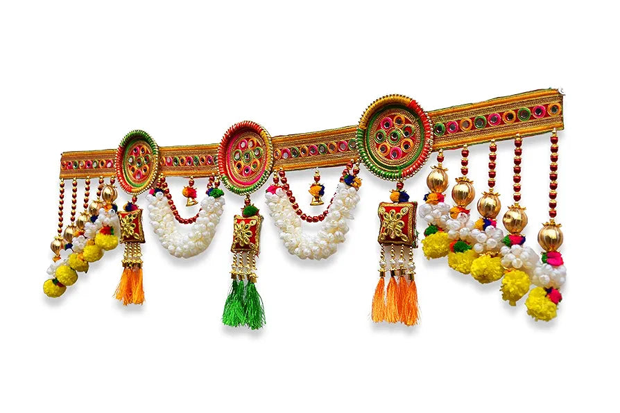 CraftVatika Embroidery Work Toran Hanging Bandhanwar Marigold Flower with Floral Handmade Design 3 Ft Length 91.44CM