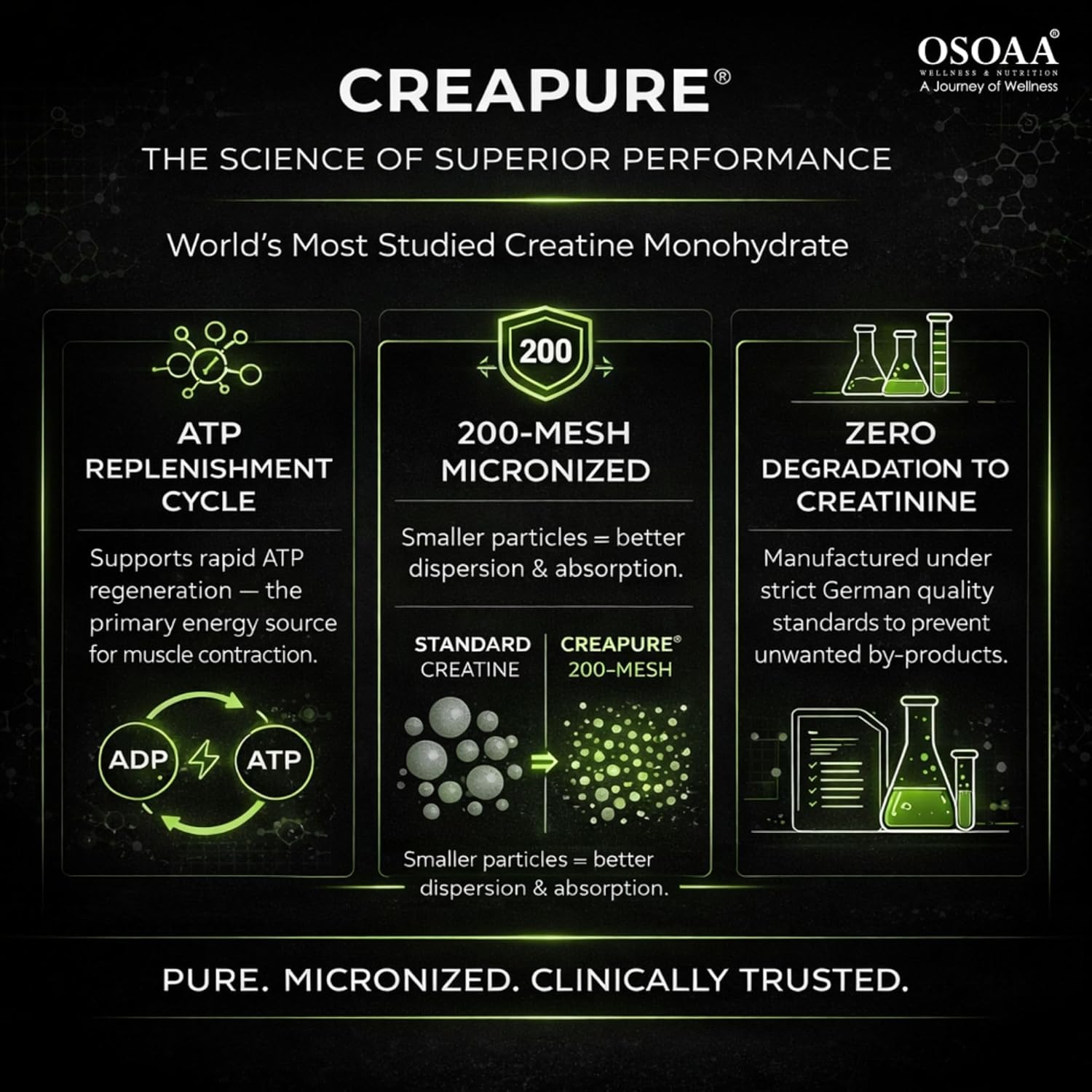 OSOAA 100% Creapure from Germany, Micronized Creatine Monohydrate Powder - 250g | 3g Creatine/Serving | Pre/Post Workout Supplement for Muscle Repair & Recovery | Supports Athletic Performance & Power