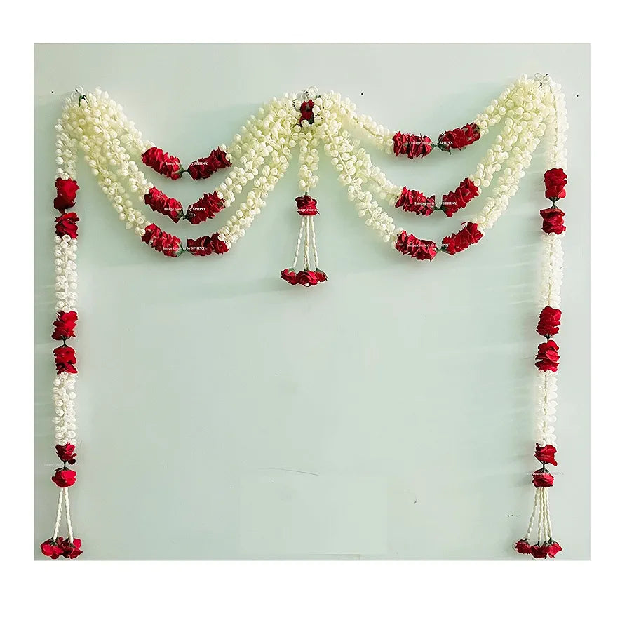 Artificial Jasmine and Roses Door Toran Triple  line with Clustered/tassle Strings