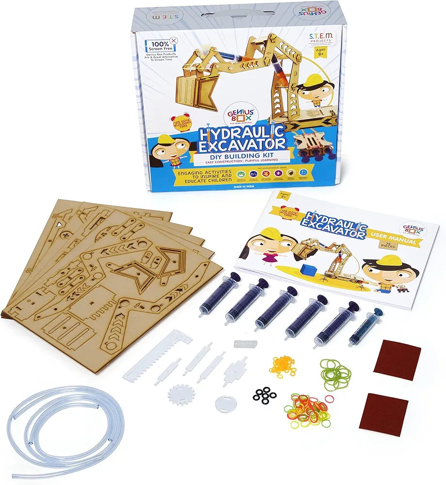 Genius Box Hydraulic Excavator DIY Science Kit for 8+ Year Age, STEM Toy, Learning Kit, Educational and Construction Kit