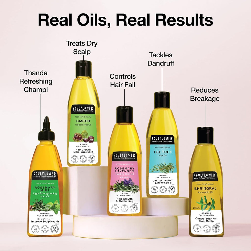 Soulflower Rosemary Hair Growth Oil, Hair Fall Control, Healthy Scalp, Strong Hair, Rosemary, Lavender, Castor|100% Pure, Natural, Organic, Clinically Proven for Hair Growth, 225ml