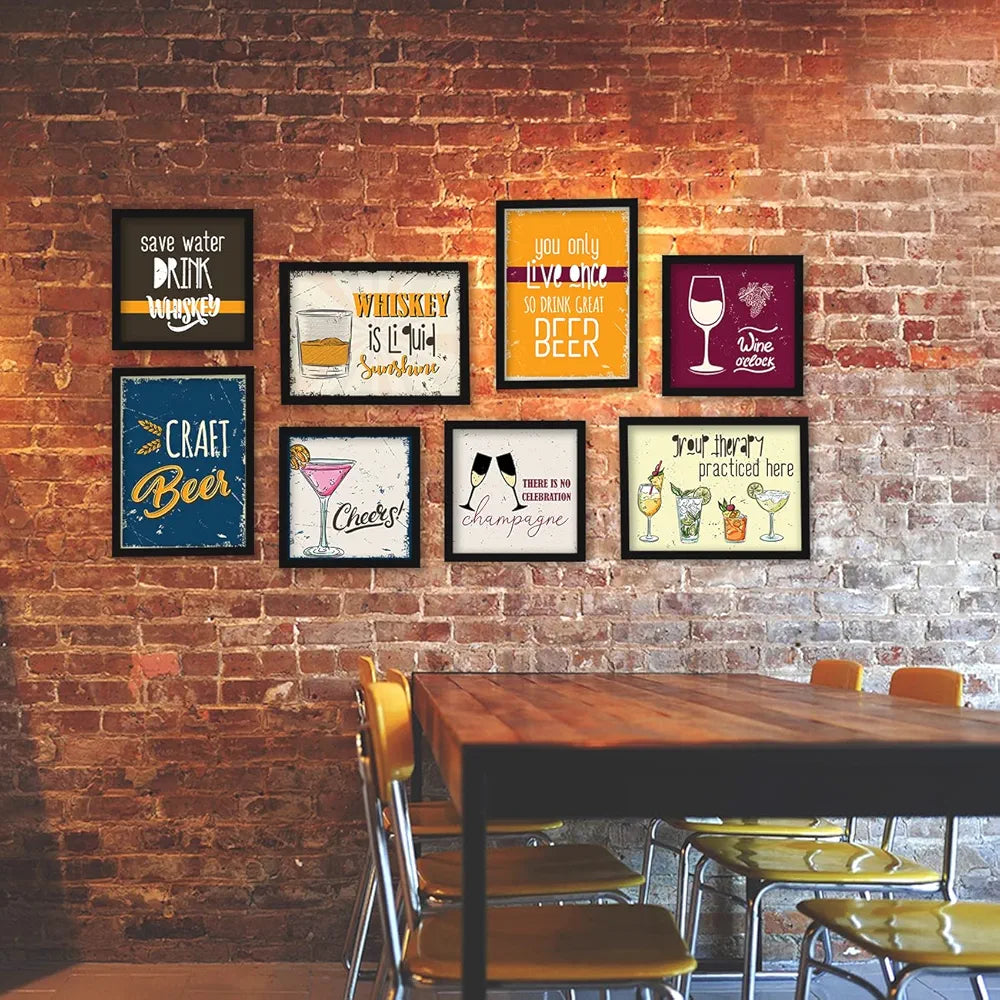 Kotart Wood Whiskey Is Liquid Framed Wall Posters for Bar Kitchen Restaurant Set of 8