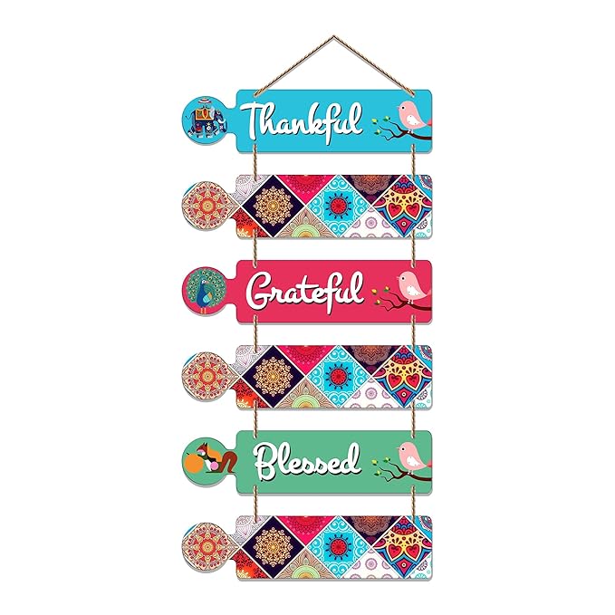Artvibes Blessed Quote Decorative Wall Art Mdf Wooden Wall Hanger for Living Room | Set of 6