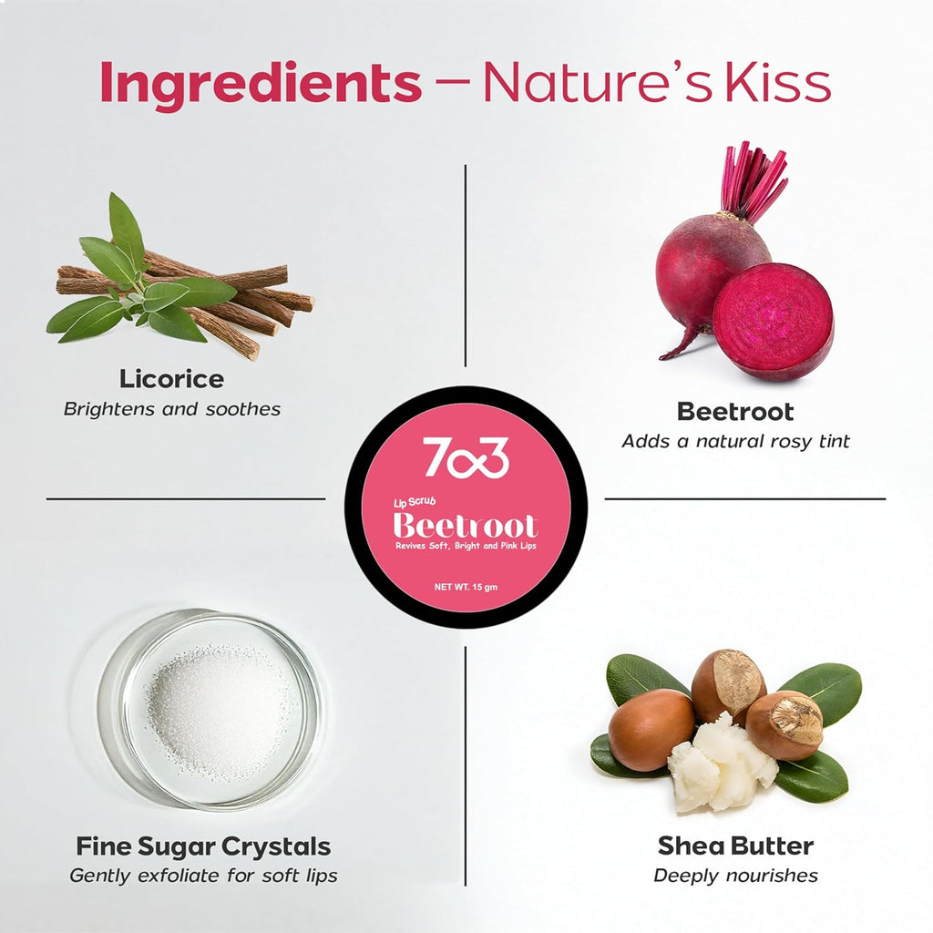 7o3 Beetroot Lip Scrub With Licorice Extract – Soft, Smooth & Vibrant Lips - 15 Gms