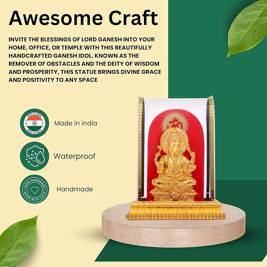 Awesome Lord Ganesh Idol in Acrylic Glass Box for and Figurine Showpiece Decorative Showpiece - 12.5 cm Gold