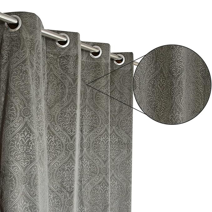 Loomlyfe Damas Heavy Soft Thick Premium Designer Room Darkening Blackout Window Curtain | 2 Pieces | 5 Feet | Grey