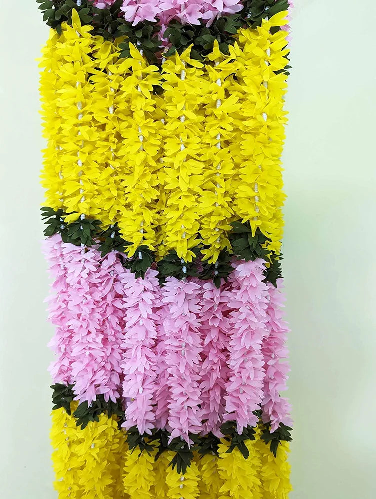 Afarza Choice Artificial Flower Garland Toran for Door Entrance Home Decoration Hanging Yellow Baby Pink 4pieces 5ft