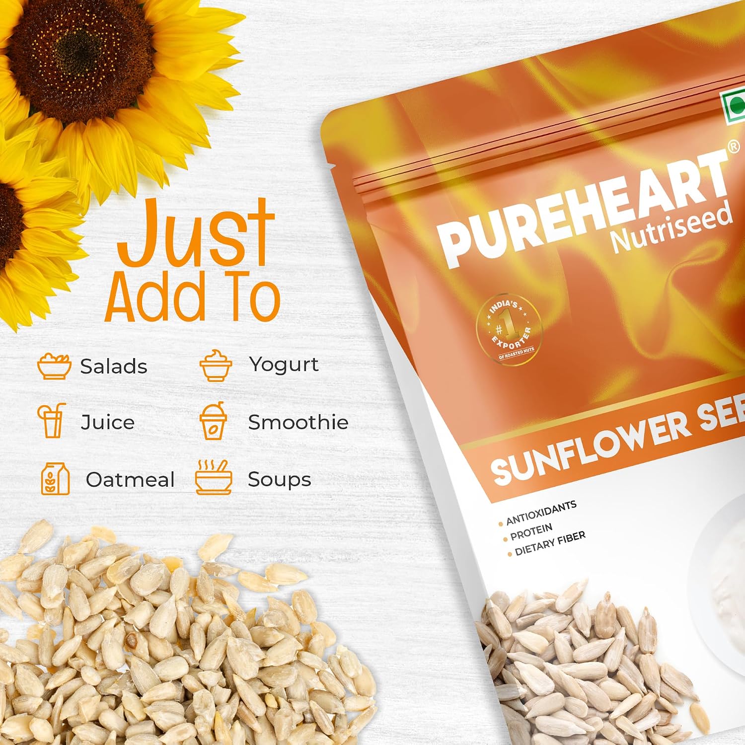 Pureheart Premium Raw Sunflower Seeds for Eating - Protein, Fibre and Antioxidants Rich Superfood for Heart Health, Immune Support, Healthy Diet Snack