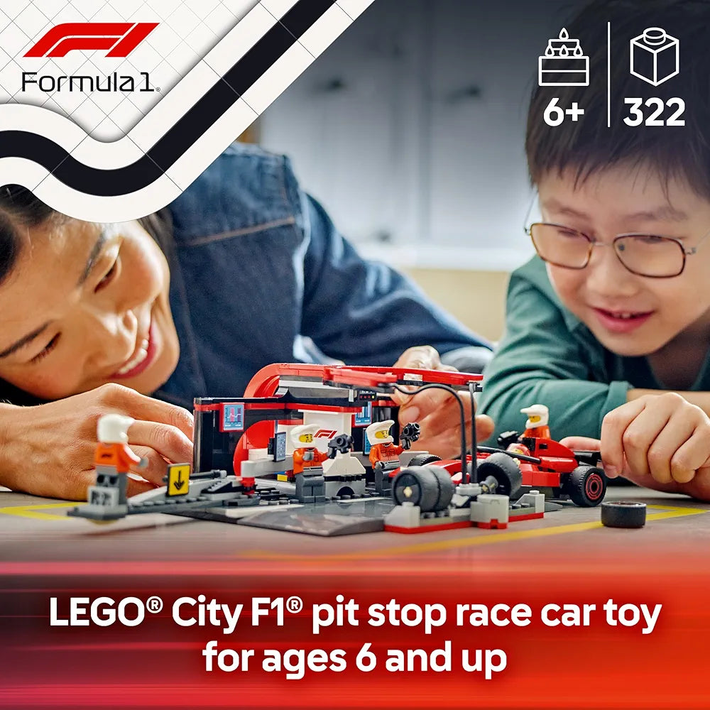 Lego City F1 Pit Stop & Pit Crew with Ferrari Car Racing Vehicle Toy 60443 Building Blocks Toys for 6+ Gift for Boys and Girls