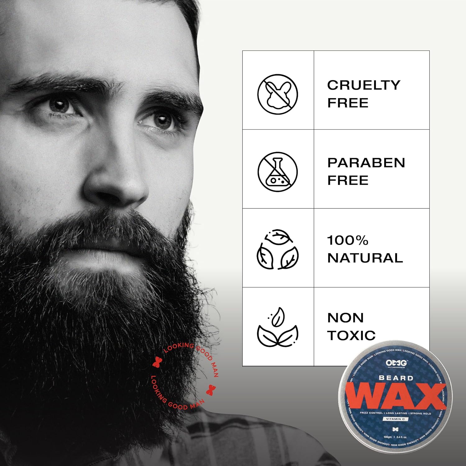 OMG Beard Wax 100gm | Frizz Control | Long Lasting Hold | Strong Hold | Enriched with Vitamin C | 100% Natural Ingredients