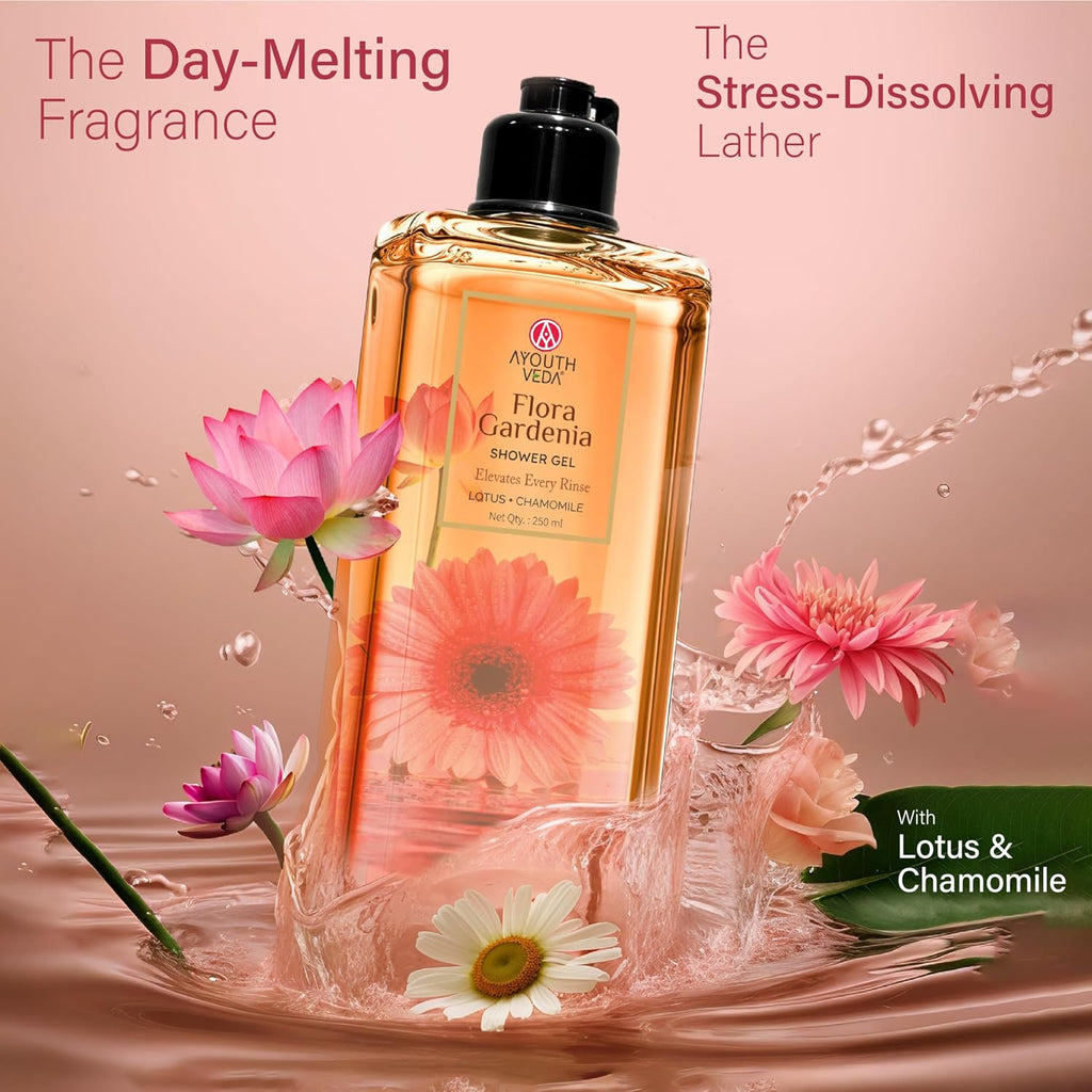 Ayouthveda Floral Gardenia Shower Gel – 250ml | Refreshing & Moisturizing Body Wash with Natural Gardenia Extract | Gentle, Sulfate-Free Formula for Soft,