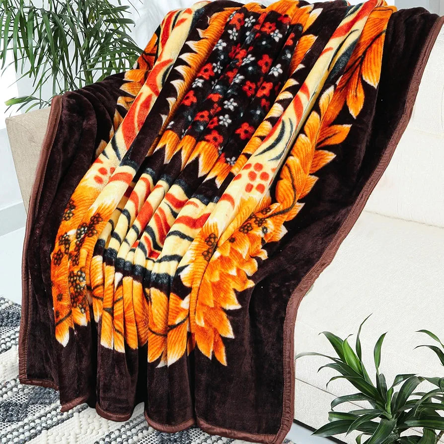 Homekart Premium Super Soft Cloudy Printed Mink Double Bed Blanket for All Season Ultrasoft & Cozy Single Ply Blanket Beige & Brown