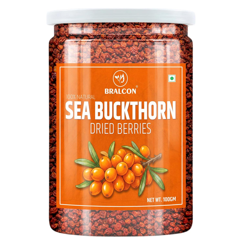 BRALCON Sea Buckthorn Dried Berries - 100 g, Natural Tangy Fruit, Premium Snack, Culinary Ingredient for Smoothies, Breakfast Bowls and Desserts, 100g Pack