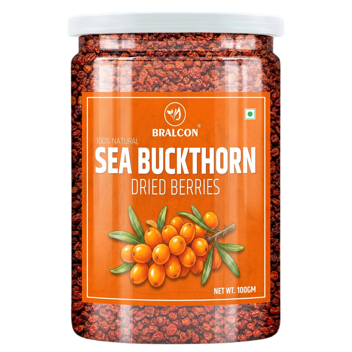 BRALCON Sea Buckthorn Dried Berries - 100 g, Natural Tangy Fruit, Premium Snack, Culinary Ingredient for Smoothies, Breakfast Bowls and Desserts, 100g Pack
