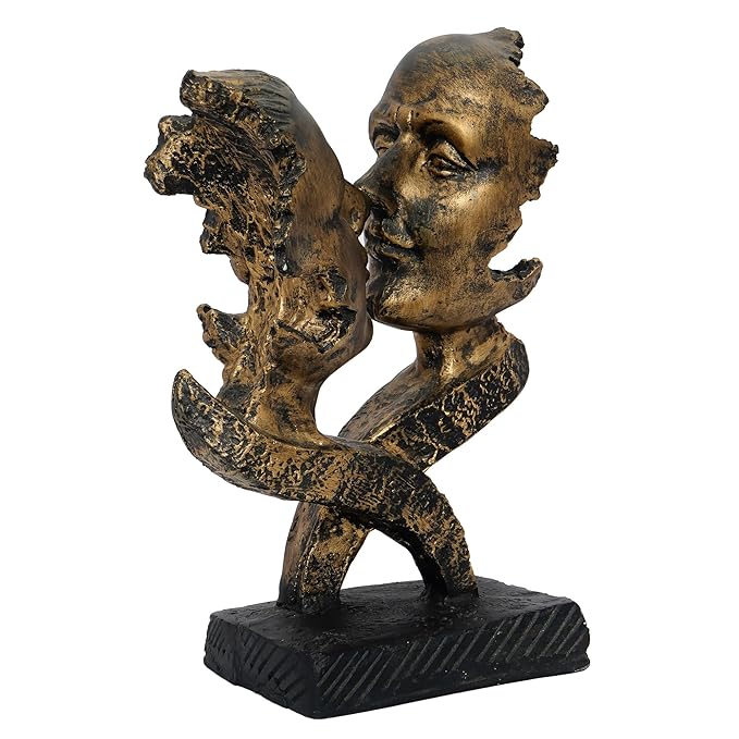 Ecraftindia Golden Polyresin Antique Finish Woman and Man Kissing Each Other Handcrafted Decorative Couple Showpiece