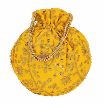 Ethnic Clutch Silk Potli Batwa Pouch Bag with Metal Bead work Gift