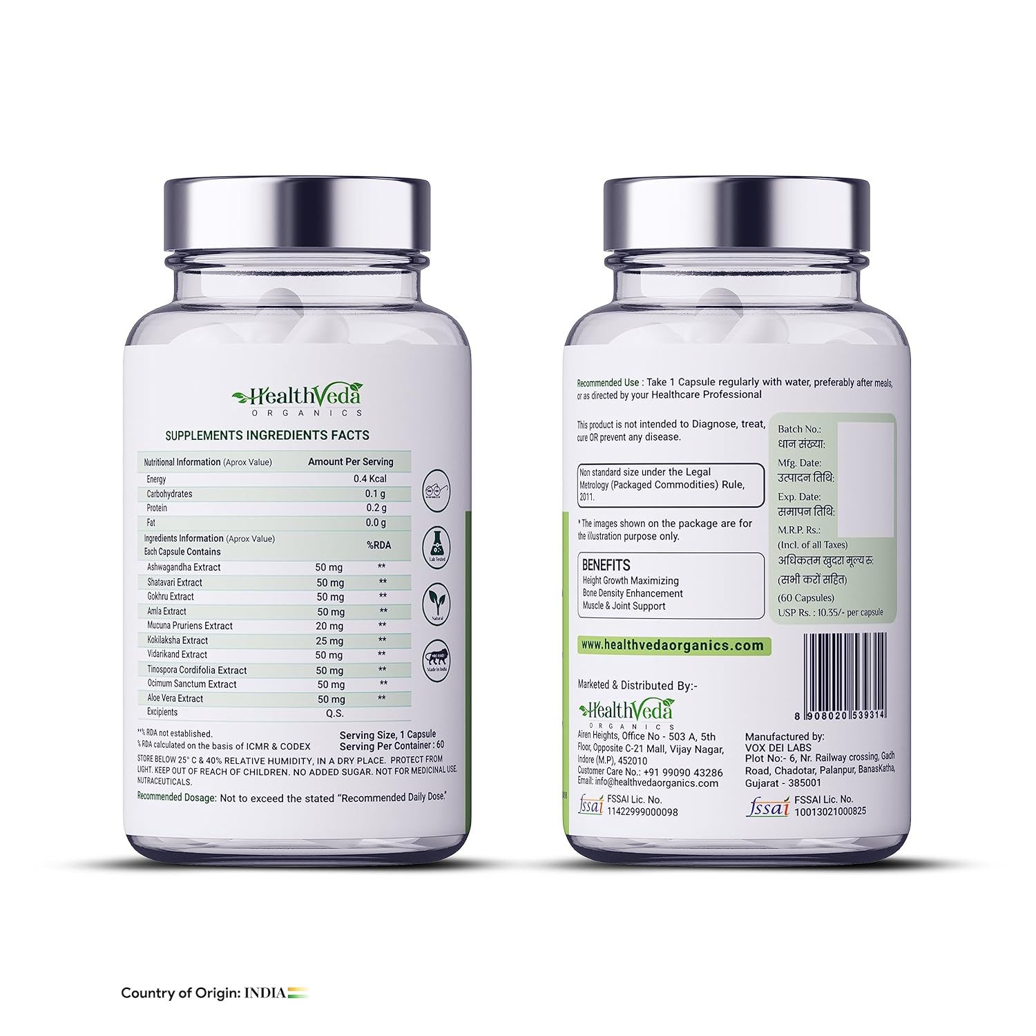 HEALTH VEDA ORGANICS PRIVATE LIMITED ProPlus, 500mg | Improves Bone Strength | 60 Veg Capsules | For Both Men & Women