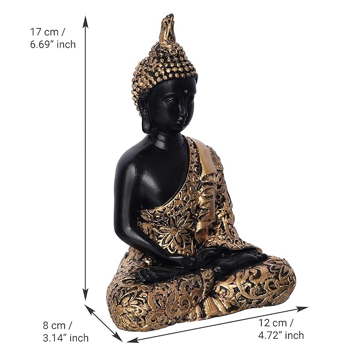 Ecraftindia Black Golden Resin Handcrafted Meditating Lord Buddha Idol for Home Decor